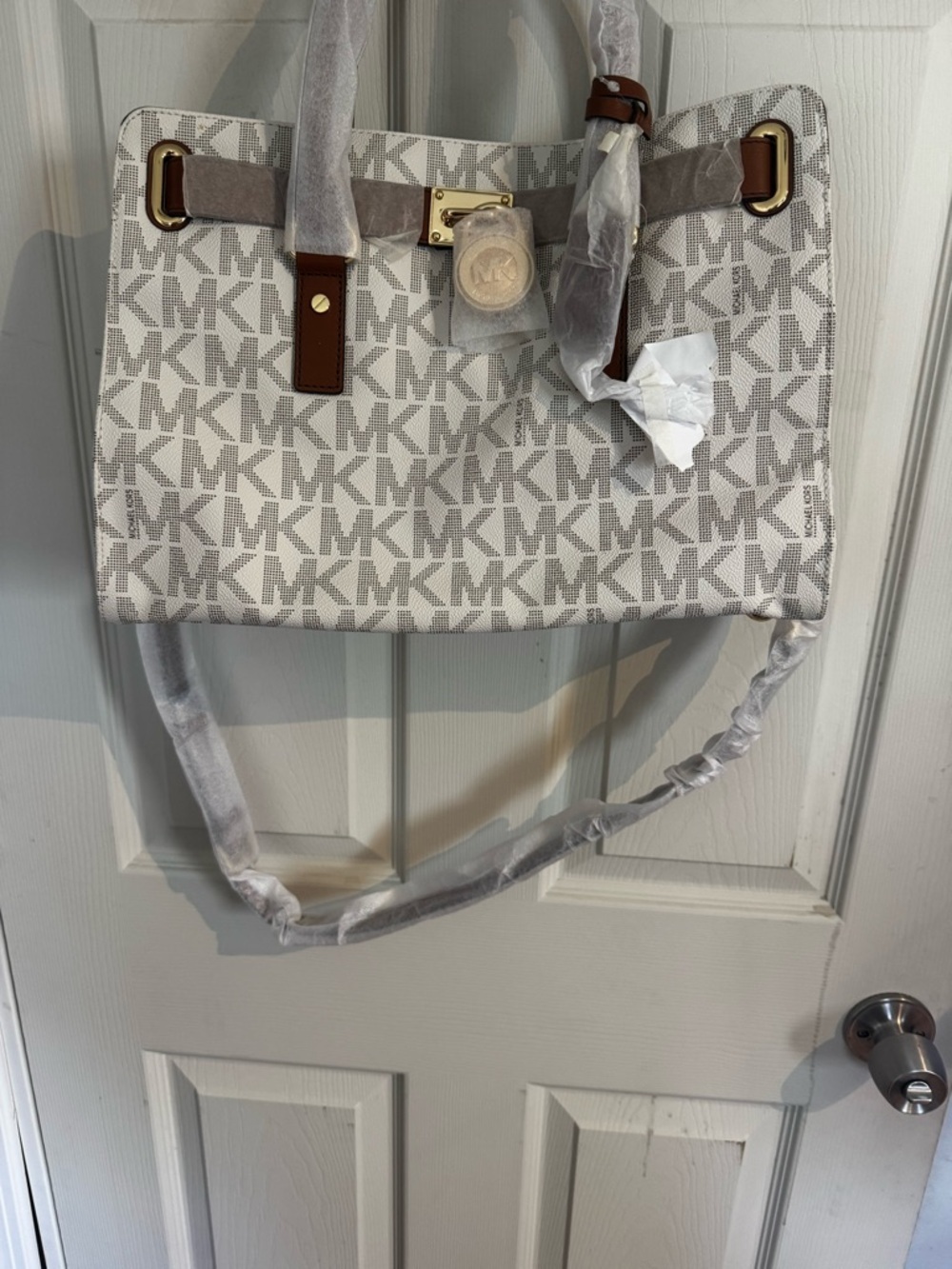 Michael Kors Hamilton PVC LG Signature Tote, Shoulder Bag $368 Vanilla #025  NWT